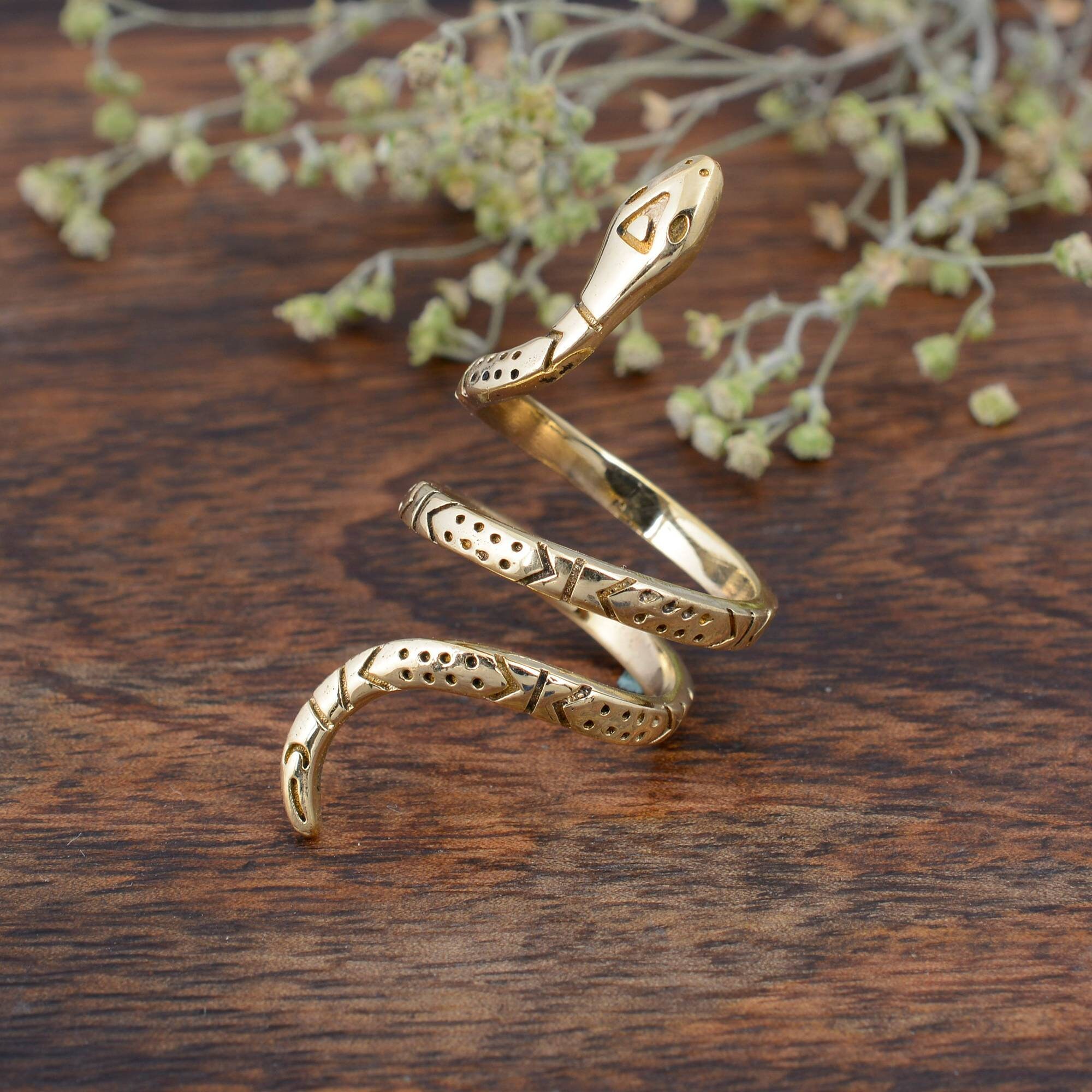 Snake Brass Ring Serpent Brass Ring Statement Ring Wrap Etsy