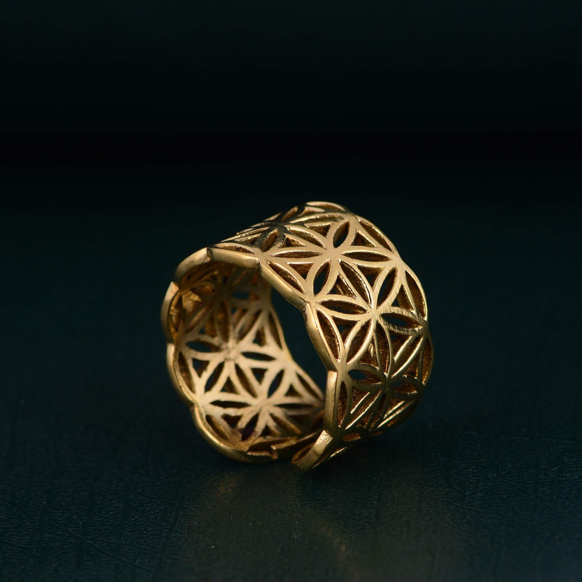 Mandala Ring Cuff Ring Flower of Life Ring Brass Ring Etsy