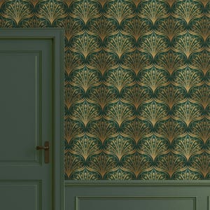 Art deco wallpaper green Luxury, Elegant accent wallpaper Peel and Stick Vintage style, Modern Emerald wallpaper Removable
