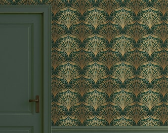 Art deco Tapete grün Luxus, Eleganter Akzent Tapete Schälen und Aufkleben Vintage style, Moderne Smaragd Tapete Abnehmbar