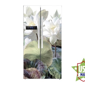 Leaf print Decal Fridge, Floral Wall Fridge Stickers, Peel & Stick Self Adhesive Sticker Fridge Wrap, Retro Kitchen Decor RD318