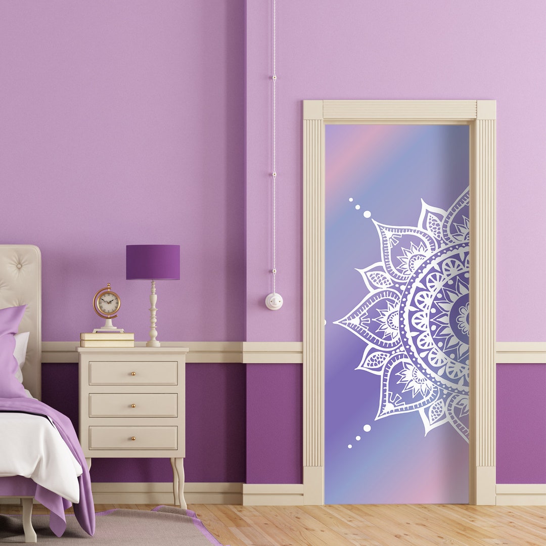 White Mandala Door Decal, Bohemian Yoga Sticker Window Fridge Stickers ...