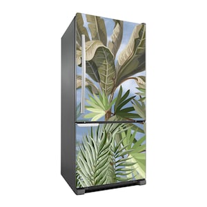 Green Palm Leaf Decal Fridge, Tropical Leaves Fridge Stickers, Jungle Forest Peel & Stick Adhesive Fridge Wrap, Kitchen Decor Bistro RD199