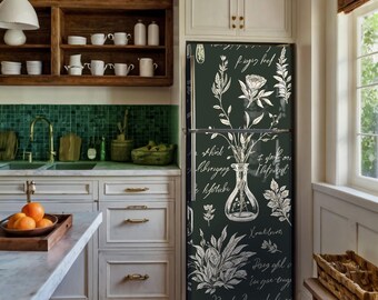 Autocollant Vinyle Pour Frigo - Motif Feuilles Vert Navy, Déco Amovible, Neuf Style Moderne