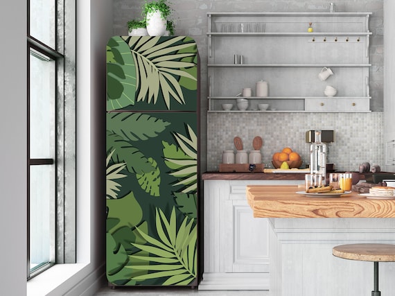 Decalcomania per frigorifero con foglie tropicali scure, adesivi
