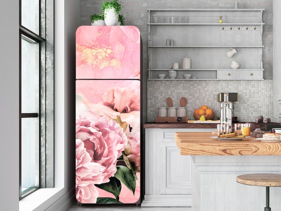 Pink Marble and Peony Refrigerator Vinyl Wrap, Rainbow Fridge Skin Peel &  Stick, Self Adhesive Fridge Decal, Marbling Decor Furniture RD263 -   Hong Kong