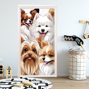 Pop Art Dog Sticker Door Nursery, Graffity Dogs Decor Kids Room, Abstract Mural Removable Front Doors, Bedroom Adhesive Decal Wrap RD560