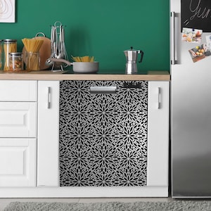 Vinylstickers vaatwasser, zilver metallic mandala sticker, zelfklevende koelkastomslag, muurstickers, keukendecor WM58