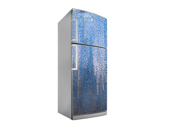 Blue Floral Fridge Wrap, Art Refrigerator Vinyl Sticker, Peel & Stick Fridge  Cover, Removable Decal Dishwasher Kitchen Furniture Decor RD55 