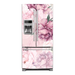 Peony Flower Decal Fridge, Peonies Floral Wall Fridge Stickers, Peel & Stick Self Adhesive Sticker Fridge Wrap Retro Kitchen Decor RD242