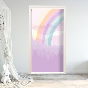 Rainbow Door Decal Nursery Girl, Unicorn Themed  Mural  Sticker Door, Fridge Sticker Peel & Stick Cover, Self-adhesive Wrap Door RD70