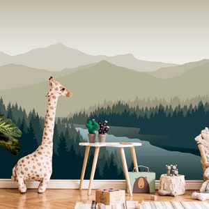 Foresta astratta del terreno boscoso per il bambino Ragazzo Ragazza Asilo nido Accento Sala giochi Foresta Murale Sala giochi Carta da parati Adesivo Peel Stick VO42