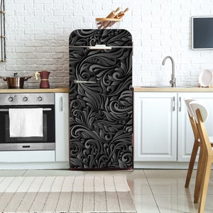 Vinilo decorativo moderno oscuro para nevera, adhesivo autoadhesivo para nevera, decoración de cocina bohemia, vinilo para frigorífico