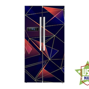 Blue Geometric Print  Refrigerator Decal , triangles Print Fridge Sticker Peel and Stick Cover Self-adhesive Decal Wrap Kitchen Decor RD500