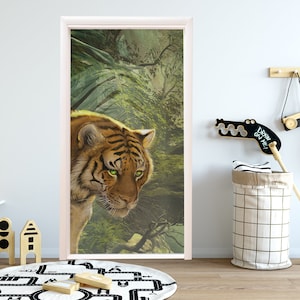 Tiger Decor for Nursery Door Mural Sticker Removable Door Mural Front Door Bedroom Kichen Bathroom Self-adhesive Decal Wrap Door Mural RD161