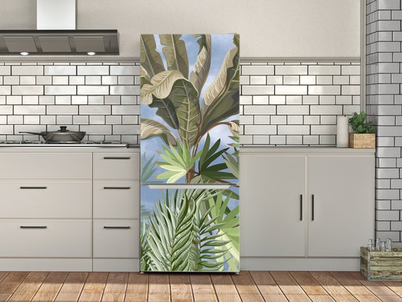 Decalcomania per frigorifero con foglia di palma verde, adesivi per  frigorifero con foglie tropicali, involucro adesivo