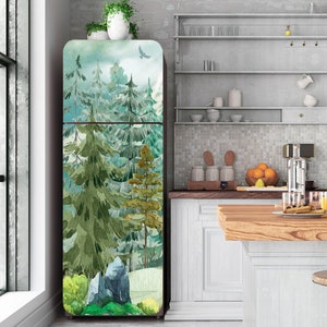 Forest Nature Sticker Fridge Cover Refrigerator Wall Stickers Peel & Stick Adhesive Sticker Refrigerator Wrap Kitchen Design RD330