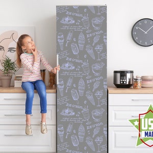 Grijze ijs aquarel sticker koelkast cover koelkast muur stickers Peel en Stick, zelfklevende koelkast wrapper, moderne keuken decor RD514