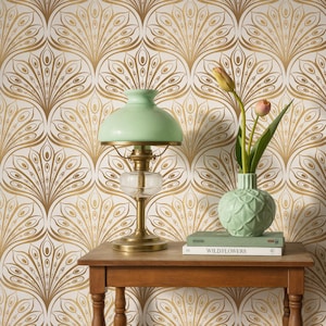 Art deco wallpaper removable, Luxury wallpaper white and gold, Elegant accent wallpaper Peel and Stick Vintage style, Modern wallpaper