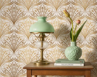 Art deco wallpaper removable, Luxury wallpaper white and gold, Elegant accent wallpaper Peel and Stick Vintage style, Modern wallpaper
