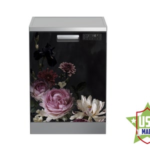 Vaatwasmachine vinylstickers, donkere bloem sticker bloemen muur peel & stick zelfklevende koelkastomslag, keukendecor verwijderbaar WM47