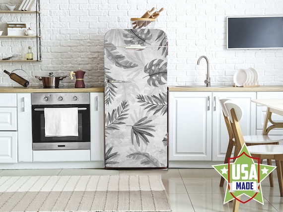 Adesivo per frigorifero con foglie tropicali grigie, adesivi per frigorifero  con foglie floreali, stacca e incolla, adesivo autoadesivo, involucro per  frigorifero, arredamento per la cucina RD102 -  Italia
