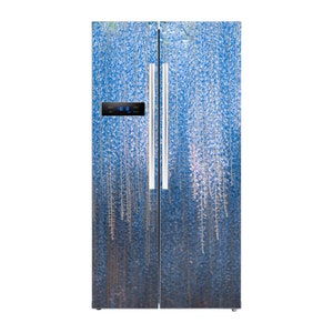 Blue Floral Fridge Wrap, Art Refrigerator Vinyl Sticker, Peel & Stick Fridge Cover, Removable Decal Dishwasher Kitchen Furniture Decor RD55