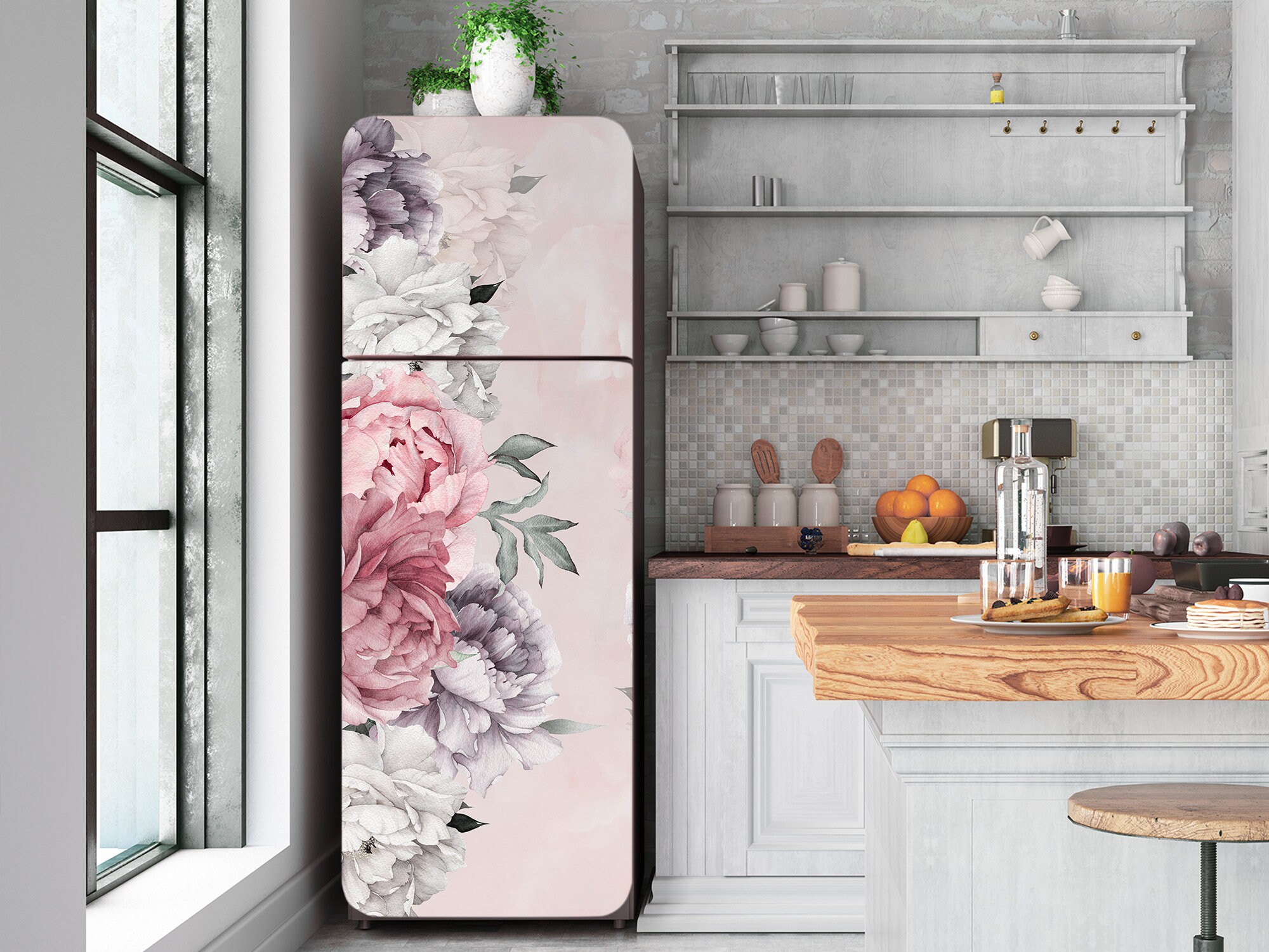Peony Flower Decal Fridge Peonies Floral Wall Fridge Etsy