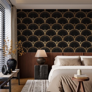 Art deco wallpaper Black and Gold, Elegant accent wallpaper Peel and Stick Vintage style, Modern Bedroom wallpaper Removable DIY