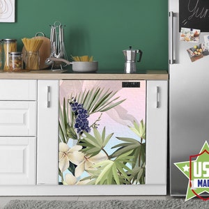 Vaatwasser machine vinyl stickers, bloem sticker, Peel & Stick zelfklevende vaatwasser machine wrap, keuken decor verwijderbaar WM34