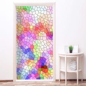 Mosaic Stained Glass Mural for Door, Window Wall Fridge Sticker Peel and Stick Cover Self-adhesive Decal Wrap Door Mural Front Door RD114