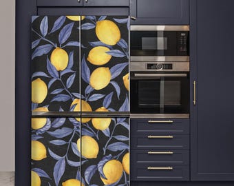 NEUF - Autocollant Vinyle Pour Réfrigérateur - Marbre Abstrait Bleu Et Doré - Décoratif Et Waterproof