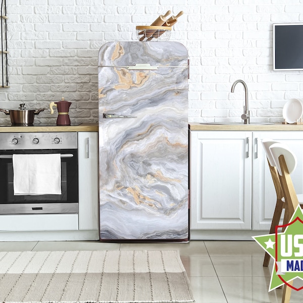 Gray  Marble Decal  Not Metallic Fridge Cover  Wall Fridge Stickers Peel  Stick, Self Adhesive Sticker Fridge Wrap, Modern Kitchen  RD123