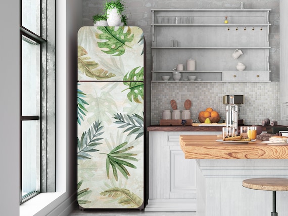 Decalcomania per frigorifero con foglie tropicali, adesivi per frigorifero  da parete con foglie floreali grandi, adesivo autoadesivo stacca e incolla,  involucro per frigorifero, arredamento da cucina RD100 -  Italia