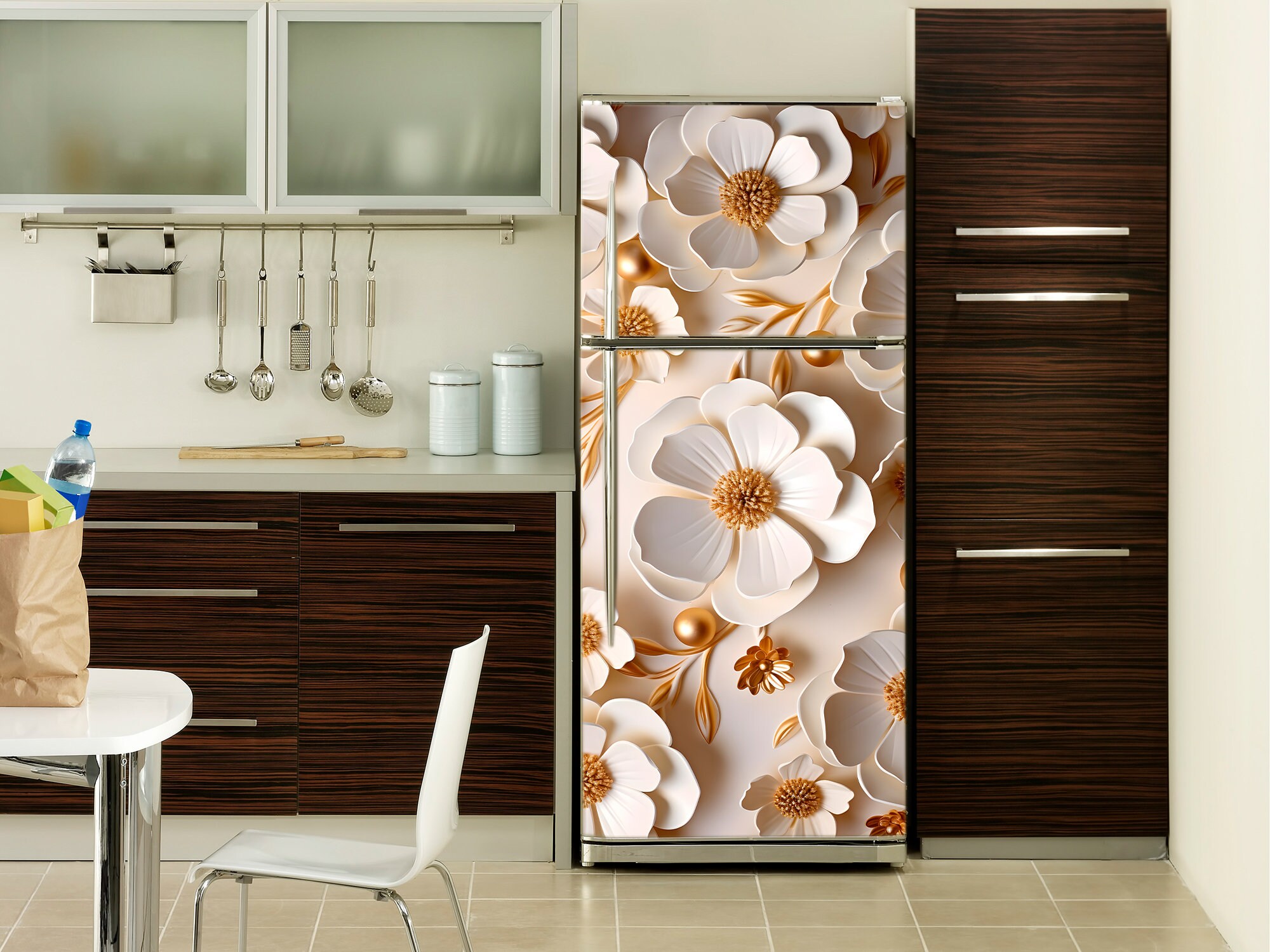 Flower 3D Composition Decal Fridge, Floral Wall Fridge Stickers, Peel ...