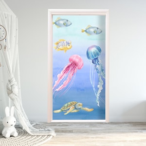 Water World Baby Door Wall Sticker Removable Door Painting Entrance Door Bedroom Kitchen Bathroom Self Adhesive Sticker Wrap Door RD543