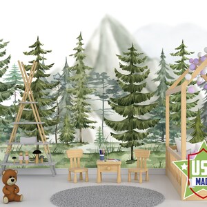Carta da parati Pine Tree Forest rimovibile, Acccent Mountain Wall Mural Toddler Nursery, Woodland Wallpaper Adhesive Peel Stick Wanderlust VO6