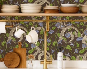 Vintage Botanical Wallpaper Kitchen Decor, Vintage Floral Wallpaper Peel and Stick, Farmhouse Wallpaper Secret Garden English Style