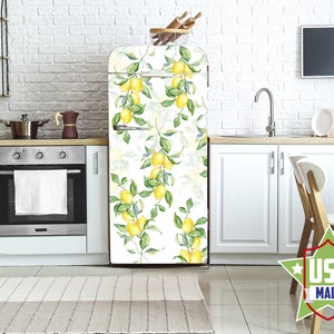 Watercolor Lemon Decal Fridge Cover Fruits Wall Fridge Stickers Peel & Stick, Self Adhesive Sticker Fridge Wrap, Modern Kitchen Decor RD329