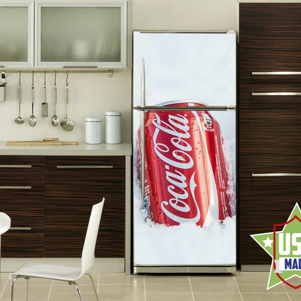 Coca Cola Inscription Decal Fridge Cover Wall Fridge Stickers , Self Adhesive Fridge Wrap, Modern Kitchen Decor Boho Kitchen Decor RD532