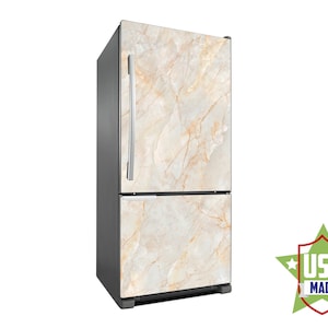 Beige marmeren sticker, zachte pastel koelkast cover muur koelkast stickers Peel & Stick zelfklevende koelkast wrap, modern vinyl keuken decor RD257