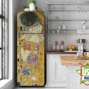 Klimt The Kiss Oil Painting Decal Fridge, Dishwasher Machine Stickers, Peel & Stick Self Adhesive Sticker Fridge Wrap, Kitchen Decor RD117