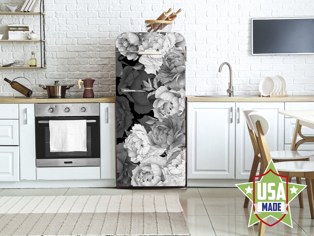 Black and White Peonies Decal Fridge Peony Flower Wall Fridge Etsy