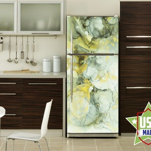 Light Green  Marble Decal Not metalic, Fridge Cover Wall Fridge Stickers Peel & Stick Self Adhesive Fridge Wrap, Modern Kitchen Decor RD303