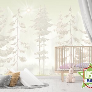 Zacht pastel bosbehang voor baby jongen meisje kamer, aquarel woodland peuter kwekerij muurschildering, neutraal behang slaapkamer zelfklevende VO19