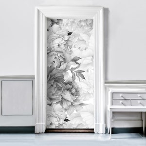 Peony Flower Cover for Door, Peonies Floral Print Sticker Peel & Stick, Removable Door Mural Front Door Bedroom Kitchen Bathroom RD111