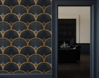 Art Deco Tapete Dunkelblau, Tapete für Badezimmer Modernes Abziehen und Aufkleben Vintage-Stil, Luxus-Wandbild, Akzentwand