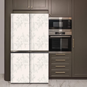 Boho Kühlschrank Wrap Floral Kühlschrankfolie Schälen und aufkleben, Kühlschrankfolie Beige, Bohemian Chic