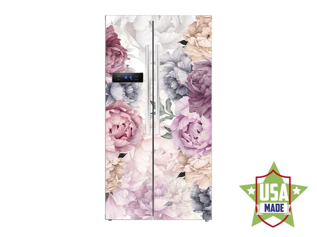 Pink and White Peonies Decal Fridge, Peony Flower Wall Fridge Stickers