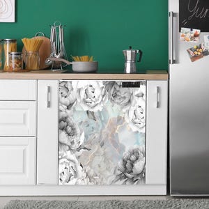 Dishwasher Machine Vinyl Stickers, Blue Peonies Flower Decal,  Peel & Stick Self Adhesive  Dishwasher Wrap, Kitchen Decor Removable WM84